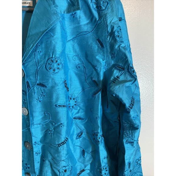 Laura Ashley Women’s M Blue Silk Jacket Shirt Combo Embroidered Beaded Vintage - Picture 2 of 12